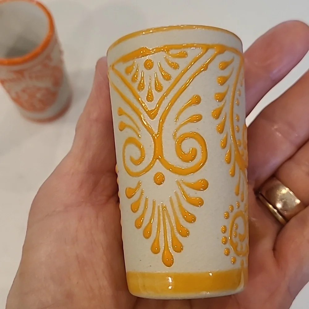 Handcrafted Talavera Ceramic Vases/ Shot Glasses - Orange and Yellow Accents